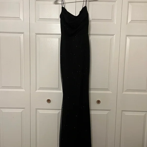 sachin and babi light blue dress Black Halter Cutout Satin Evening Gown – VALDRIN SAHITI main image 1